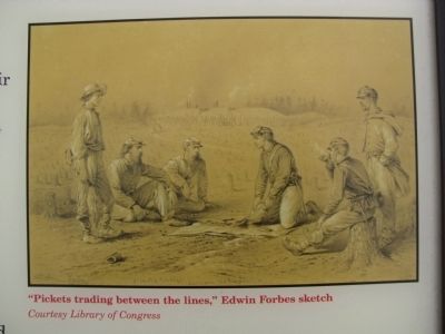 "Pickets trading between the lines," Edwin Forbes sketch image. Click for full size.