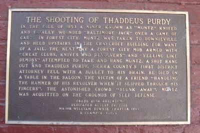The Shooting of Thaddeus Purdy Marker. Click for full size. The Shooting of Thaddeus Purdy Marker image. Click for full size.
