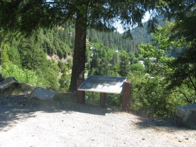 The Marker with the Town of Downieville in the Background image. Click for full size.