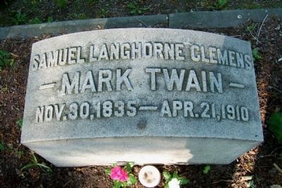 Samuel Clemens or Mark Twain's gravestone in Elmira, NY. Click for full size. Samuel Clemens or Mark Twain's gravestone in Elmira, NY image. Click for full size.