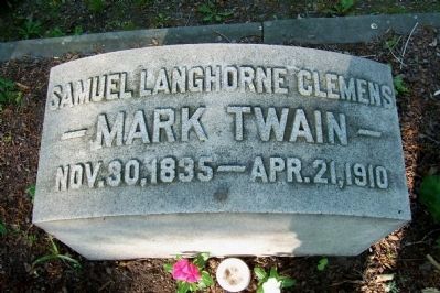 Samuel Clemens or Mark Twain's gravestone in Elmira, NY image. Click for full size.