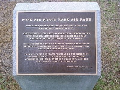 Pope Air Force Base Air Park Marker image. Click for full size.