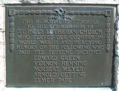 St. Paul's Lutheran Church Veterans Memorial Marker. Click for full size. St. Paul's Lutheran Church Veterans Memorial Marker image. Click for full size.