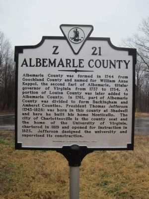 Albemarle County Face of Marker. Click for full size. Albemarle County Face of Marker image. Click for full size.