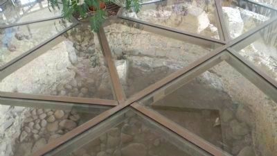 Window in the church floor above the ancient ruins of Simon Peter's home image. Click for full size.