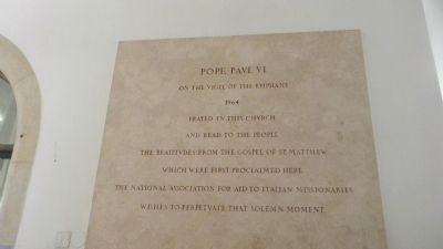 Interior marker commemorating the 1964 visit of Pope Paul VI to the Church of the Beatitudes image. Click for full size.