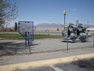 Hawthorne Marker along side a U.S. Navy 3-inch, .50 cal, Twin Mount Rapid-Fire Gun. Click for full size. Hawthorne Marker along side a U.S. Navy 3-inch, .50 cal, Twin Mount Rapid-Fire Gun image. Click for full size.