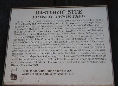 Branch Brook Park Historic Site Marker image. Click for full size.
