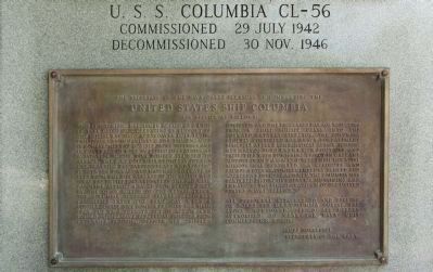 USS Columbia CL-56 Memorial, upper plaque United States Ship Columbia image. Click for full size.