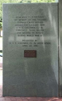 USS Columbia CL-56 Memorial Marker, rear left panel image. Click for full size.