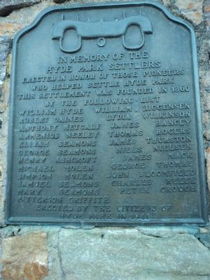 In Memory Of The Hyde Park Settlers Marker. Click for full size. In Memory Of The Hyde Park Settlers Marker image. Click for full size.