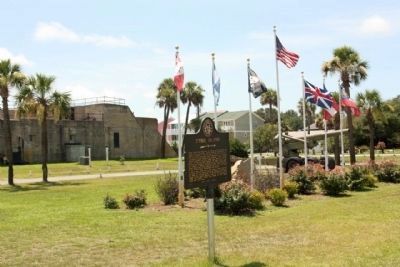 Tybee Island Marker and her seven flags image. Click for full size.
