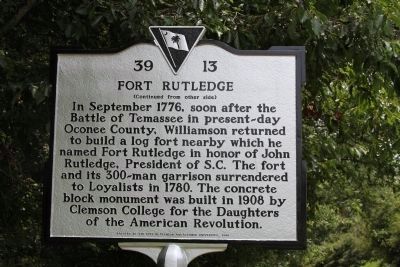 Fort Rutledge Marker Reverse image. Click for full size.