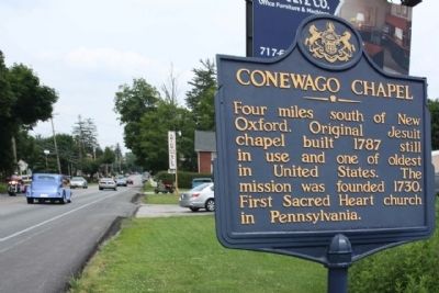 Conewago Chapel Marker, looking east along York Road (US 30) image. Click for full size.