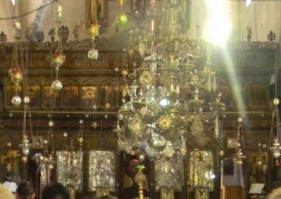 Nativity Church interior: Greek Orthodox iconostasis image. Click for full size.
