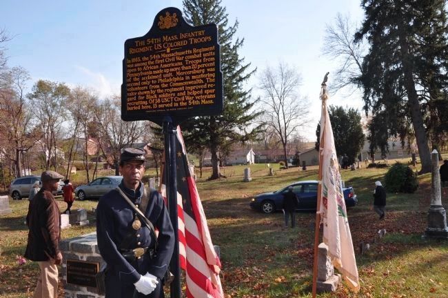 Civil War re-enactor Howard Lambert (B Co. 54th MVI) posses at the Marker during. Click for full size. Civil War re-enactor Howard Lambert (B Co. 54th MVI) posses at the Marker during image. Click for full size.
