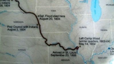 Map on The Lewis and Clark Expedition Marker. Click for full size. Map on The Lewis and Clark Expedition Marker image. Click for full size.