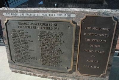 Jasper County Veterans Memorial Marker. Click for full size. Jasper County Veterans Memorial Marker image. Click for full size.
