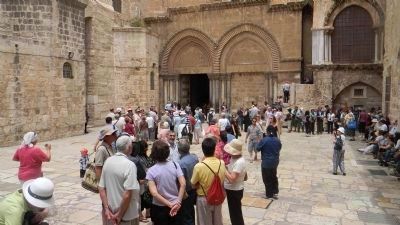 Courtyard of the Church of the Holy Sepulchre - "the holiest site in Christendom" image. Click for full size.