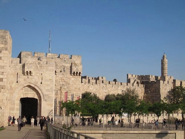 Jaffa Gate and the Old City's medieval walls with the Citadel (the "Tower of David") at right image. Click for full size.