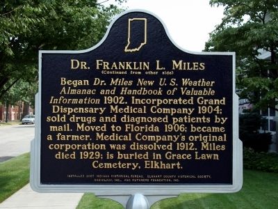 Dr. Franklin L. Miles Marker image. Click for full size.