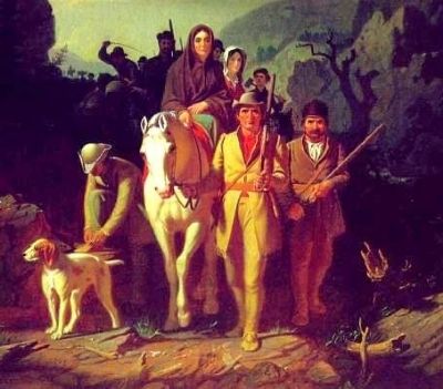 Daniel Boone Escorting Settlers through the Cumberland Gap image. Click for full size.