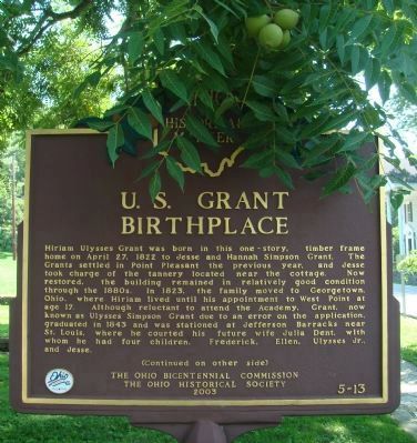 U. S. Grant Birthplace Marker image. Click for full size.