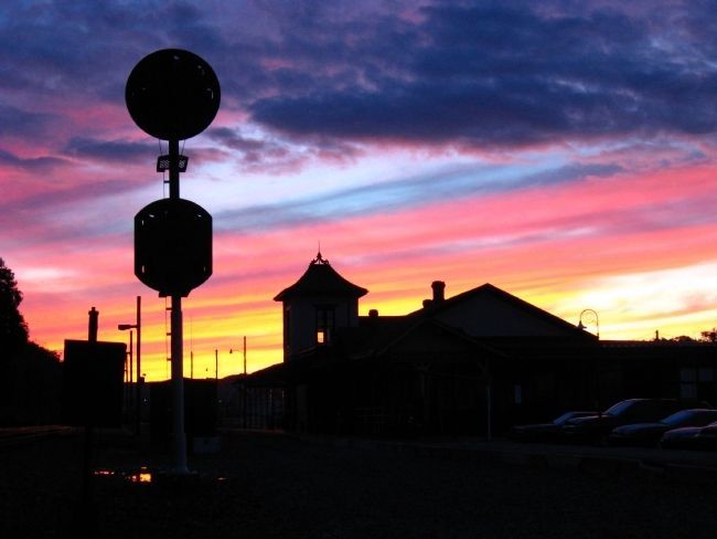 Trackside Signal and Lewistown Station at Dusk image. Click for full size.
