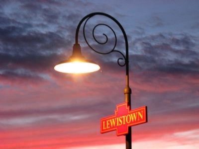 Lewistown Station - Decorative Platform Lamp Post with Station Sign image. Click for full size.