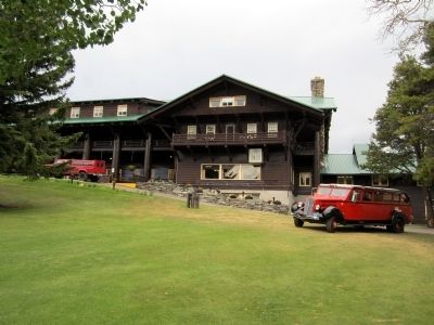 Red Bus in front of Glacier Park Lodge. Click for full size. Red Bus in front of Glacier Park Lodge image. Click for full size.
