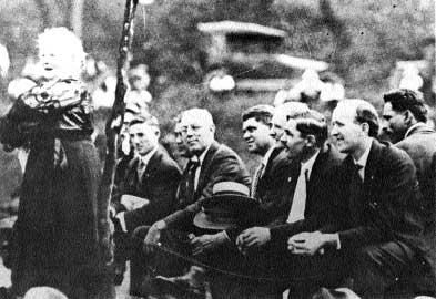 "Mother" Mary Harris Jones urging on steel workers during the 1919 Steel Strike image. Click for full size.