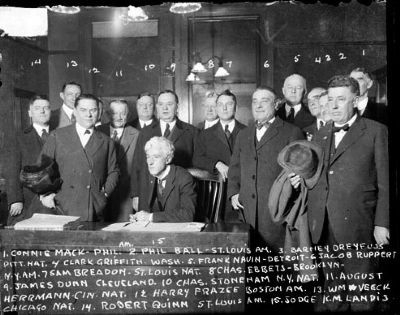 Judge Landis surrounded by baseball team owners image. Click for full size.