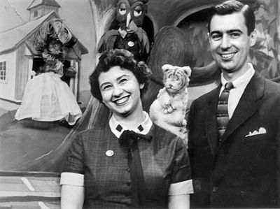 Screenshot of Fred Rogers and Josie Carey on The Children's Corner image. Click for full size.