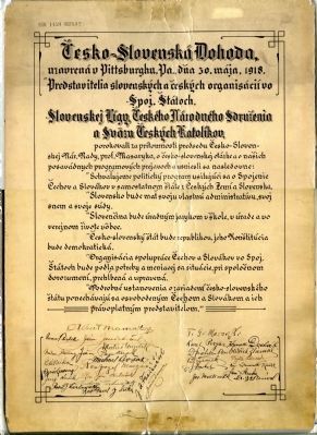 Signed lithograph with the calligraphic text of the Pittsburgh Agreement image. Click for full size.