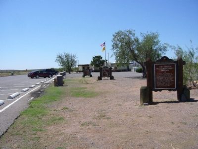 View south of three markers at this rest stop. image. Click for full size.