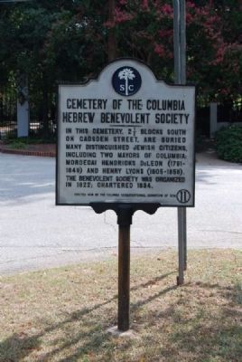 Cemetery of the Columbia Hebrew Benevolent Society Marker. Click for full size. Cemetery of the Columbia Hebrew Benevolent Society Marker image. Click for full size.