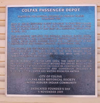 Colfax Passenger Depot Marker. Click for full size. Colfax Passenger Depot Marker image. Click for full size.