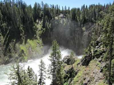 Downriver view of spray from Upper Falls. Click for full size. Downriver view of spray from Upper Falls image. Click for full size.