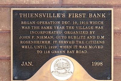 Thiensville�s First Bank Marker image. Click for full size.