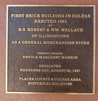 First Brick Building in Colfax Marker image. Click for more information.
