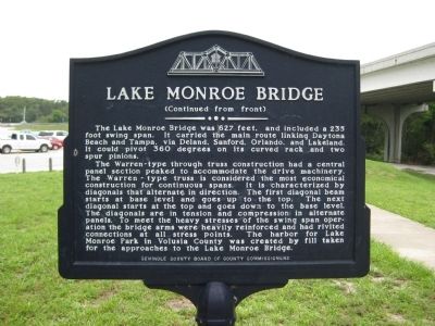 Lake Monroe Bridge Marker reverse image. Click for full size.