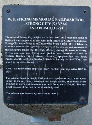 W.B. Strong Memorial Railroad Park Marker image. Click for full size.