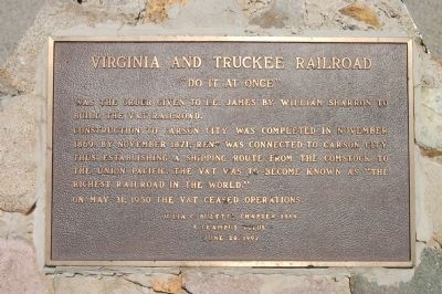 Virginia and Truckee Railroad Marker. Click for full size. Virginia and Truckee Railroad Marker image. Click for full size.