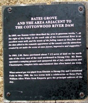 Bates Grove and the Area Adjacent to the Cottonwood River Dam Marker. Click for full size. Bates Grove and the Area Adjacent to the Cottonwood River Dam Marker image. Click for full size.