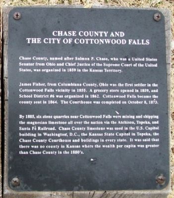 Chase County and the City of Cottonwood Falls Marker. Click for full size. Chase County and the City of Cottonwood Falls Marker image. Click for full size.