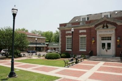 Alexander City: A Textile Community Marker stands to the left of the Charles T. Porch Center. Click for full size. Alexander City: A Textile Community Marker stands to the left of the Charles T. Porch Center image. Click for full size.