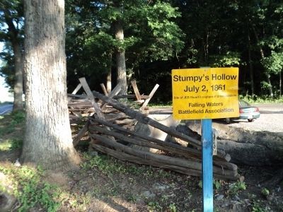 Marker and Split-rail Fence at Stumpys Hollow image. Click for full size.