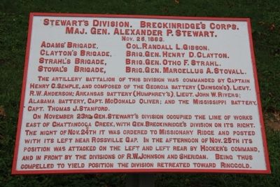 Stewart's Division. Breckinridge's Corps. Marker. Click for full size. Stewart's Division. Breckinridge's Corps. Marker image. Click for full size.
