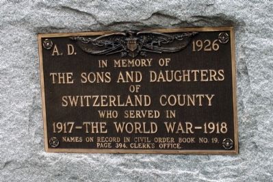 Switzerland County World War I Memorial Marker image. Click for full size.