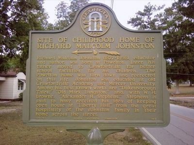 Site of Childhood Home of Richard Malcolm Johnston Marker image. Click for full size.